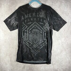 American Fighter T Shirt Mens L Black Training Grunge Street Buckle MMA Burnout